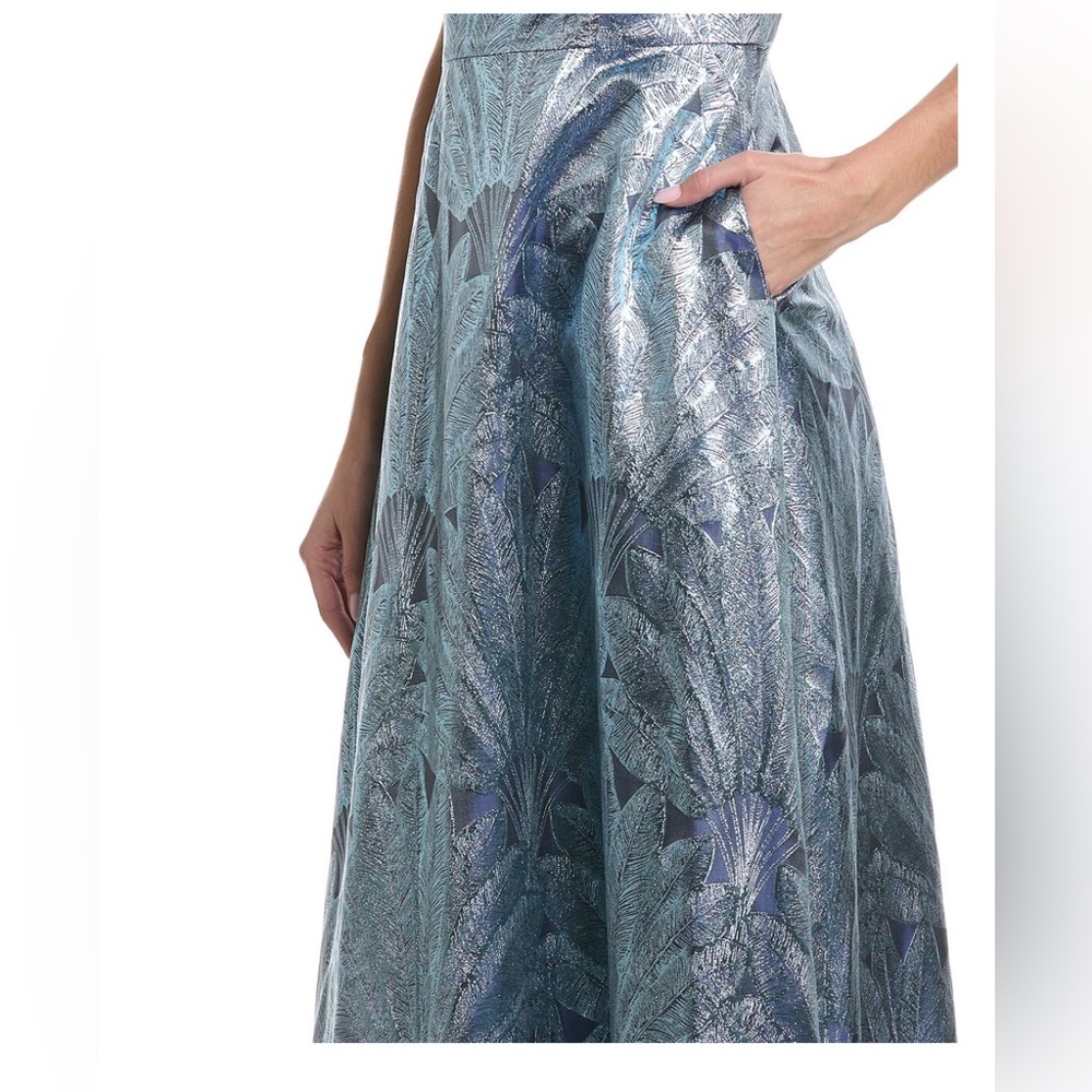 NWT Aidan Mattox One Shoulder Metallic Ball Gown Size 2 - Picture 3 of 8